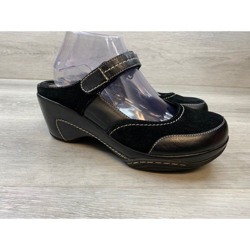 Rialto Women’s Black Leather Suede Mary Jane Wedge Clogs Mules 9.5 Shoes