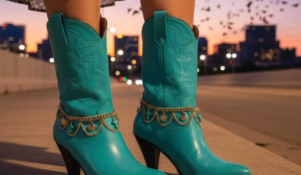 Women Gold Metal Boot Chain Bracelet Shoe Turquoise Cross Charm Bohemian SET