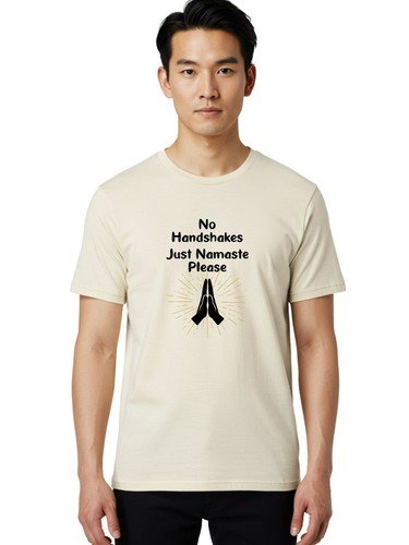 No-Handshakes-Just-Namaste Mens Graphic Tee, 100% Cotton, Casual Summer Wear