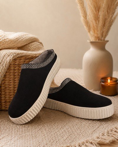 Women’s Religious Comfort Velvet Slip On Sneaker Black Platform Slippers Size 9