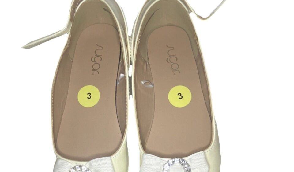 Sugar Girls White Dress Shoes Rhinestone Bow Ballet Flats Wedding Party Size 3Y
