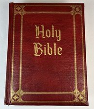 Vtg Bible Large Print Leather/Leather Like Bound Gold Tone Edge No Inscription