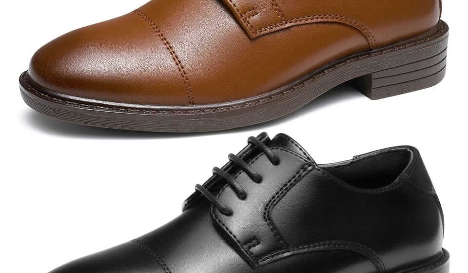 GINNI Boys Kids Oxfords Dress Shoes Cap Toe Lace Up Wedding Church Formal Shoes