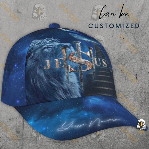 Personalized Jesus Lion Christian Baseball Cap Custom Name Faith Gift Navy Hat