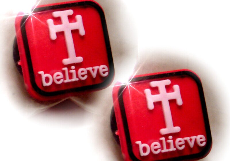 2 Christian Religious Shoe Charms – BELIEVE and a CROSS – Jesus Shoe Charms