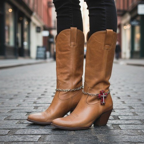 Women Silver Metal Chain Boot Bracelet Shoe Red Cross Charm Birthday Party PAIR