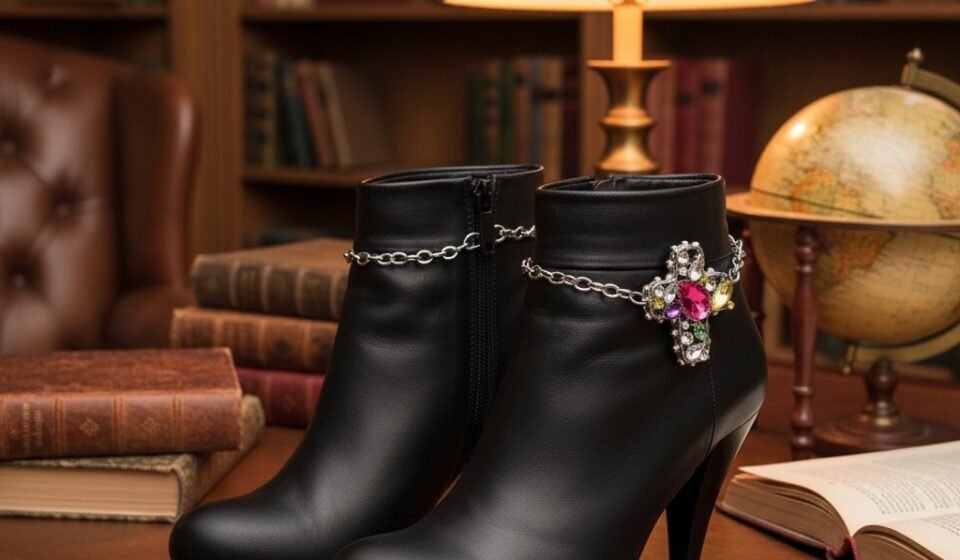 Women Silver Metal Chain Boot Bracelet Shoe Anklet Cross Charm Fashion PAIR