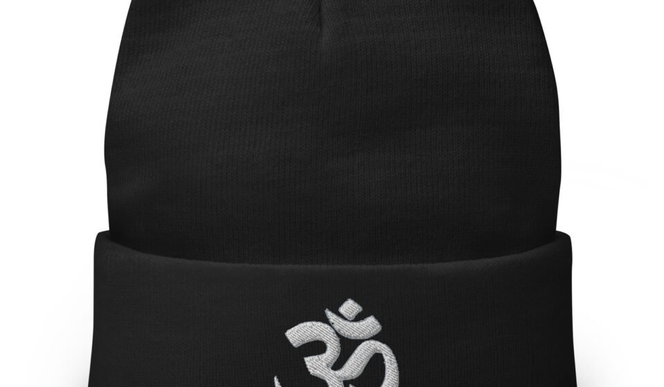 OM Sacred Spiritual Symbol Embroidered Cuff Beanie Vibration of the Universe