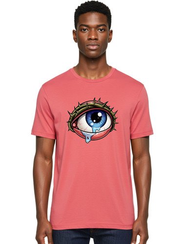 Eye-With-Crown-Of-Thorns Mens Graphic Tee, 100% Cotton, Casual Summer Wear