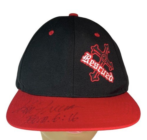 Rescued Hat Religious Red And Black Baseball Style Cap With Cross And Signature