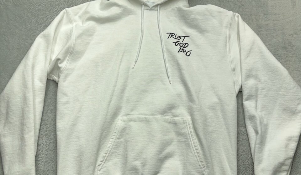 Champion Trust God Bro Hoodie Mens Large White Graphic Authentic Athleticwear