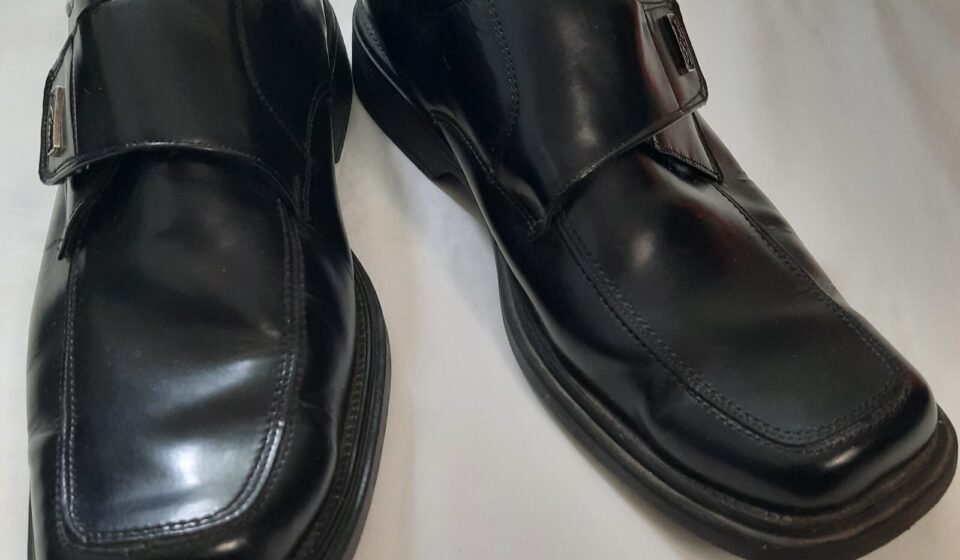 Mens 10M Monk Strap Loafers Dress Shoes Black Leather Square Toe Lino Calzado