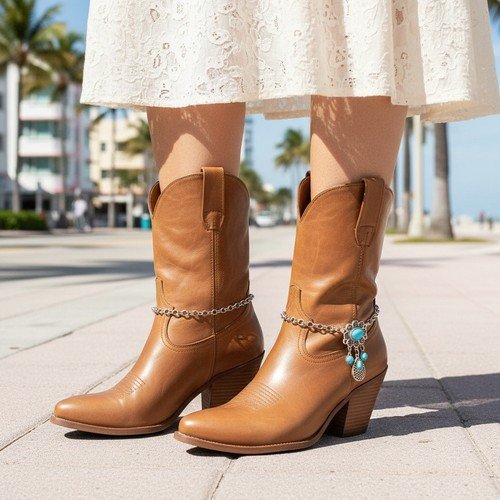 Women Silver Metal Chain Boot Bracelet Shoe Pink Flower Ankle Charm Dressy PAIR
