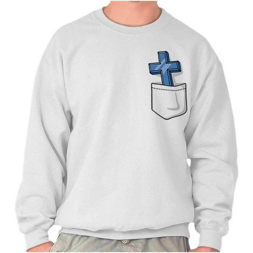Religious Christian Faith Cross in Pocket Womens or Mens Crewneck Sweatshirt