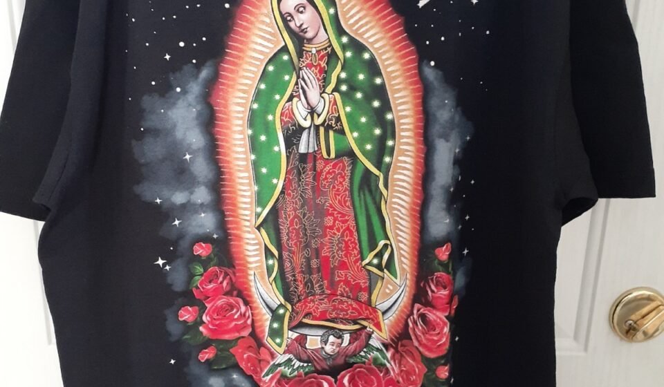 Virgin Mary Shirt Catholic Christian Faith Shirt Glitter Logo Size XL