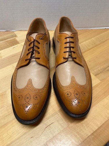 PAUL FREDRICK Men 13M Italian Oxford Wingtip Dress Shoe Cuoio Made in Italy