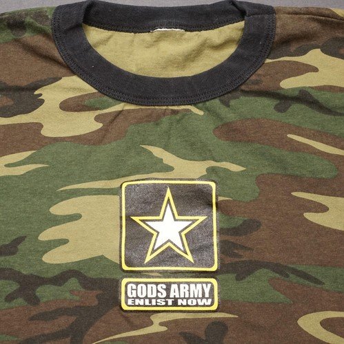 Gods Army Shirt Mens Small Green Camo Christian Military Enlist Now Tee