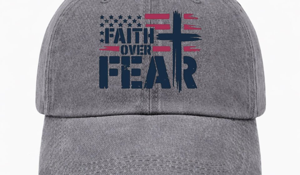 Christian Patriotic Hat Faith Over Fear Cross American Flag Dad Cap Adjustable