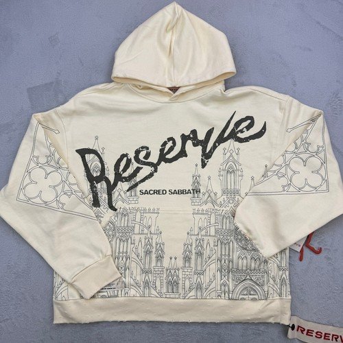 RESERVE Hoodie Mens Large Sacred Sabbath Graphic Oversized Bone Religious Art