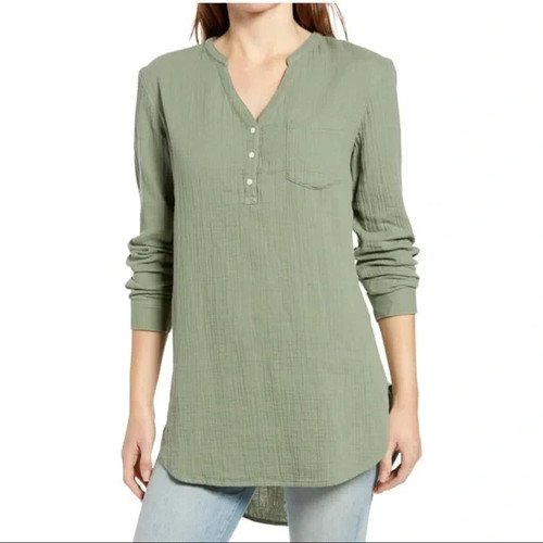 Caslon Henley Popover Tunic Textured Relaxed Fit Academia Oversize Preppy Boho S
