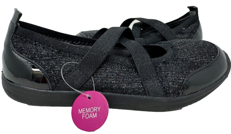 SO Youth Girl’s Emmie Slip On Crisscross Comfort Flats Black/Sparkle Size:3 86i
