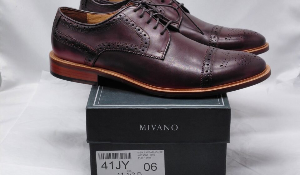Mivano Mens Dress Shoes Size 11.5D Burgundy Oxford Leather Classic Wedding Party