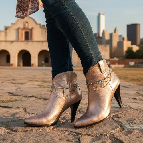 2PCS Women Gold Metal Boot Chain Bracelet Shoe Cross Charm Anklet HANDMADE