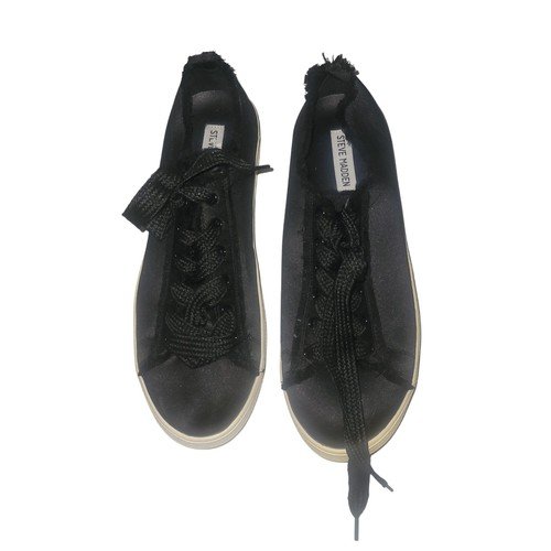 Steve Madden Black satin Lace Up Low Top Sneakers Casual Shoes designer comfort