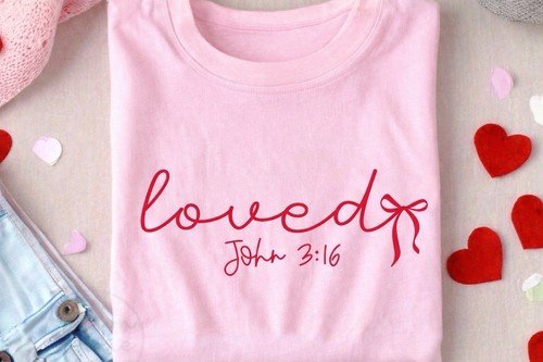 Loved John 3:16 Valentine Shirt Medium Christian Graphic Tee Pink-Faith Apparel