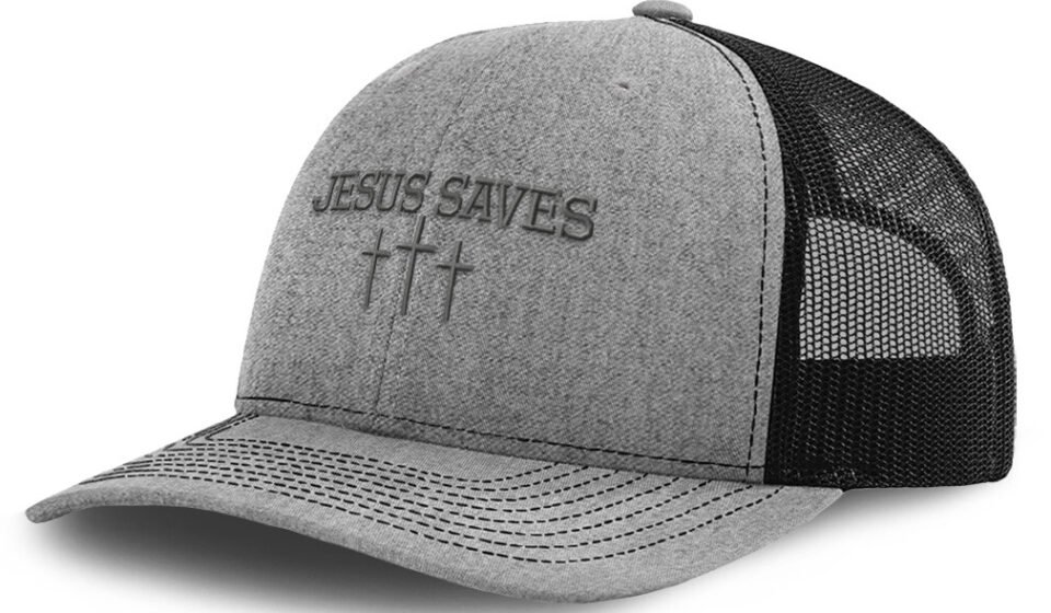 Richardson 112 Trucker Hat Jesus Saves Gray Polyester Snapback Baseball Cap