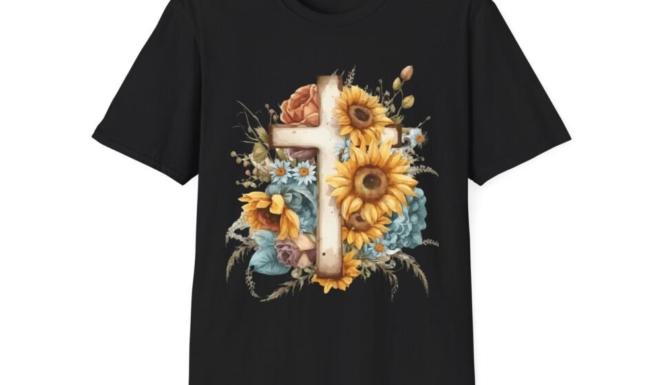 Floral Cross T-Shirt, Religious Gift, Faith Tee, Christian Apparel, Spring
