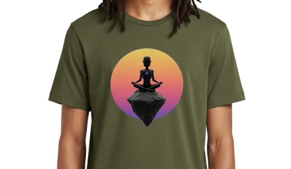 Lotus-Position-Statue Mens Graphic Tee, 100% Cotton, Casual Summer Wear