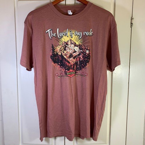 Love in Faith The Lord Is My Rock Psalm 18:2 Mountain Graphic Tee Mauve Large