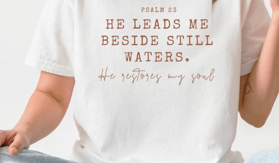 Christian Floral Shirt Women He Leads Me Still Waters Faith Jesus Gift Tee Churc