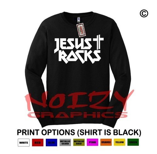 Jesus Rocks Cross Christian LONG SLEEVE Shirt Religious Metal Rock Worship Faith