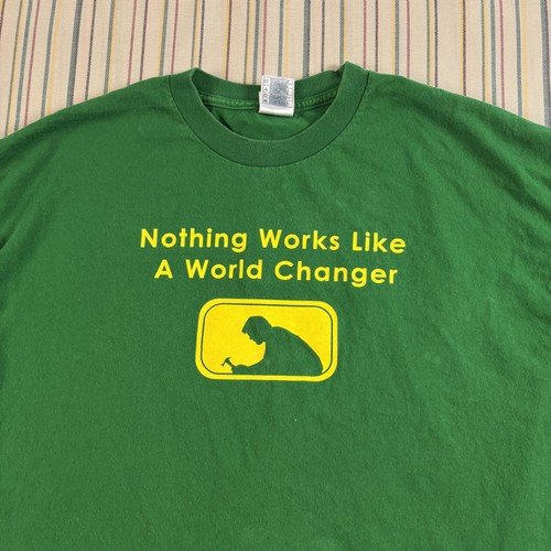 VTG Nothing Works Like A World Changer Shirt Mens XL Green Jesus Christian Tee
