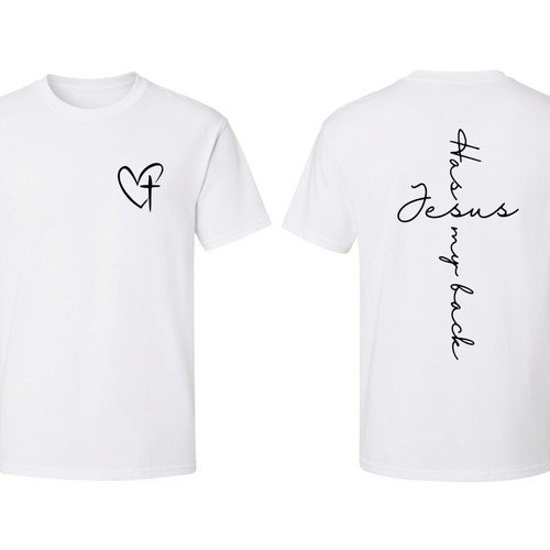 Jesus Has My Back Heart Cross Faith Double Sided Graphic White Cotton T-Shirt